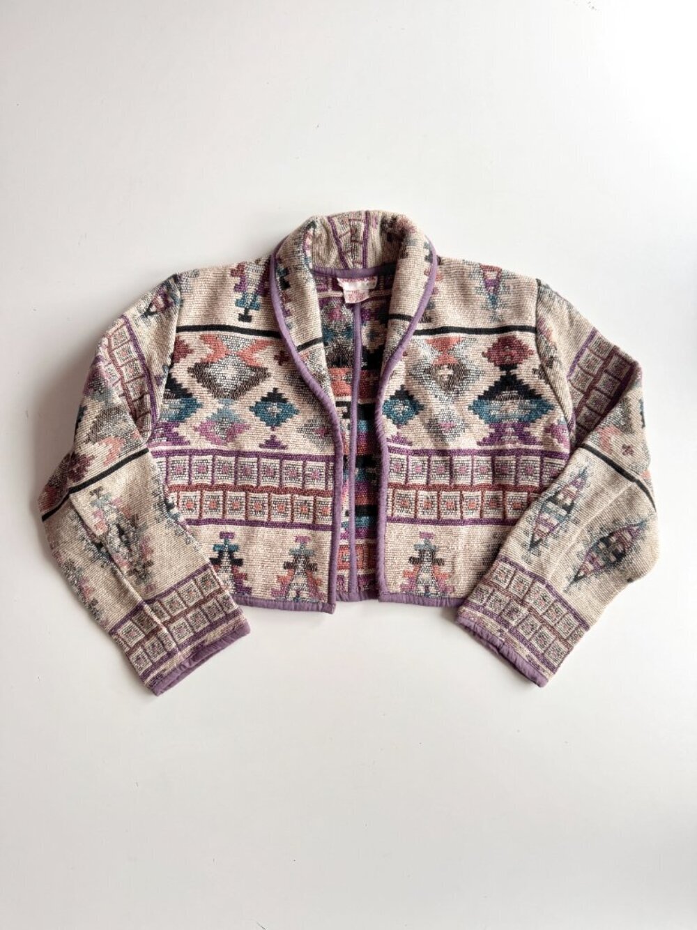 Vintage PHENOMENON KIDS Southwestern Cotton Woven Tapestry Crop Jacket, One Size